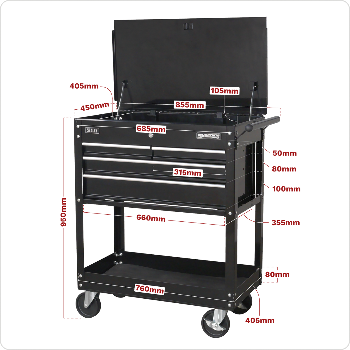 Heavy Duty Mobile Tool Parts Trolley With Drawers Lockable Top