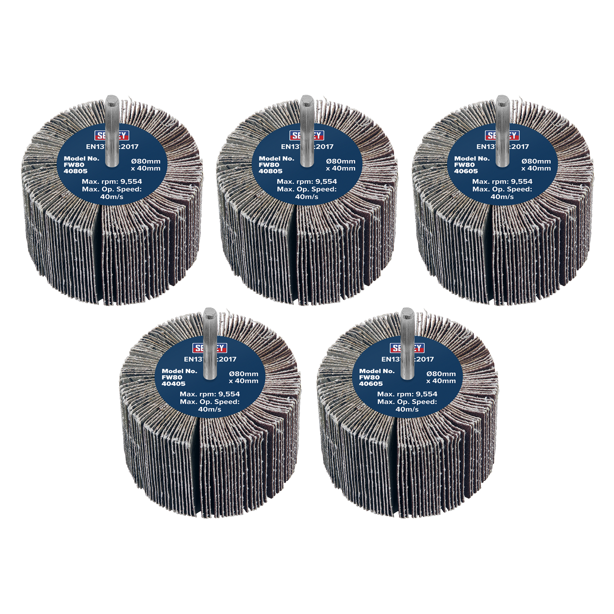 Abrasive Flap Wheel Ø80 x 40mm Ø6mm Shaft Assorted Grit Pack of 5